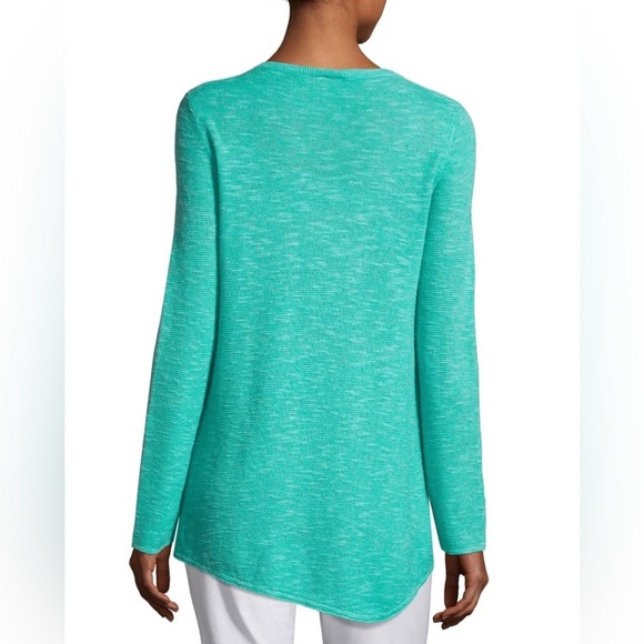 Eileen Fisher Ribbed Teal Long Sleeve Top Linen Cotton Stretch Sweater Tunic - Picture 2 of 6